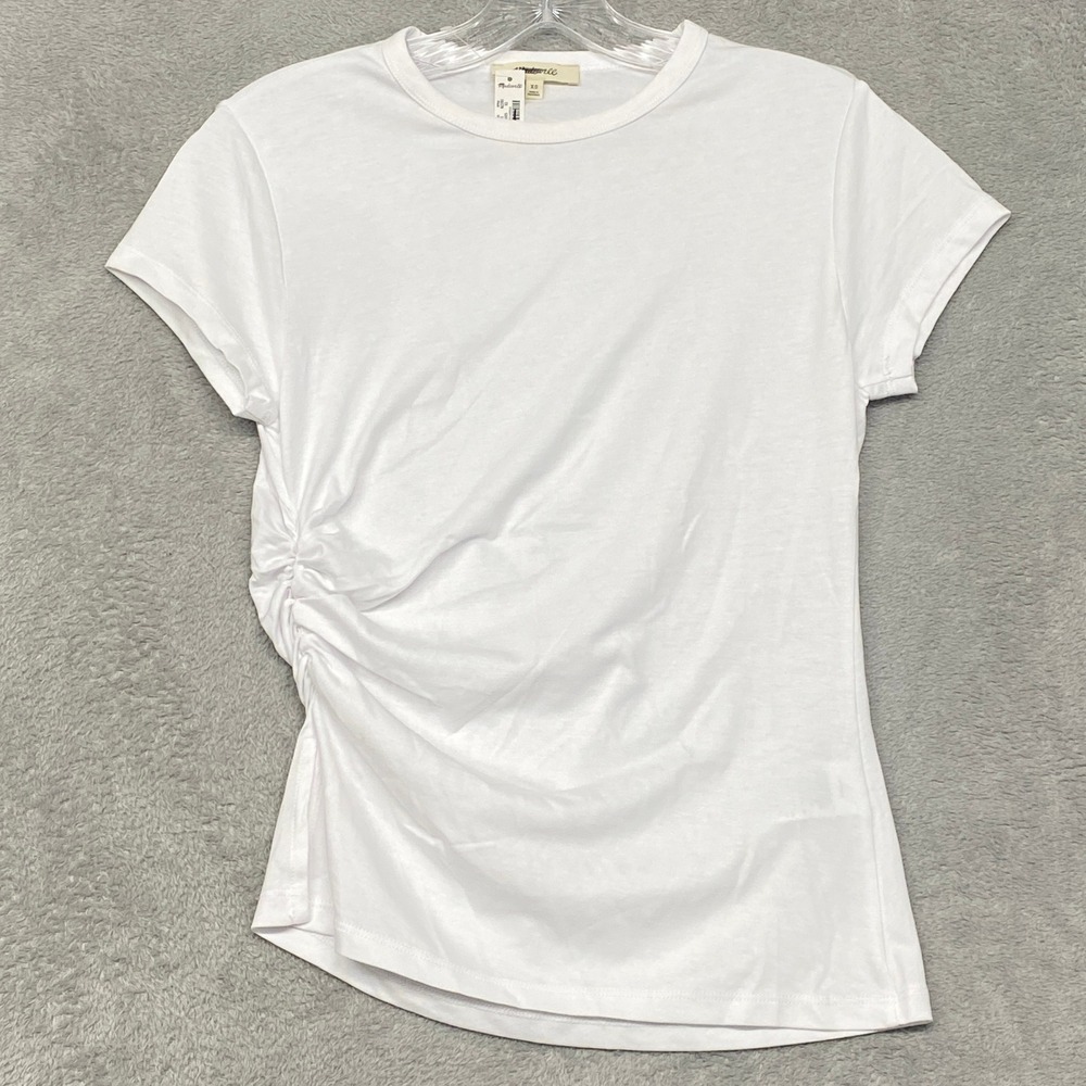 Madewell Top Womens XS White Asymmetric Ruched Tee Allday Jersey Crewneck NZ390 - Picture 4 of 11
